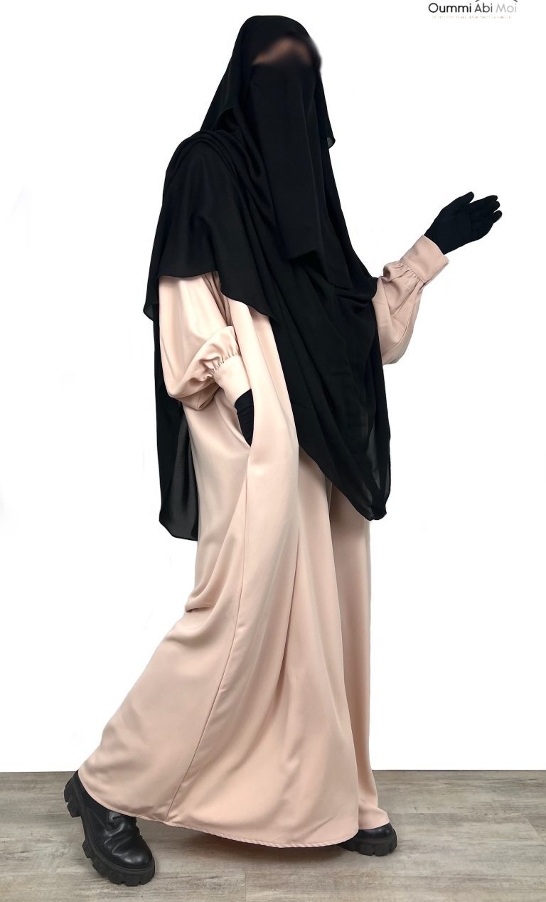 Abaya à manche beige caviary oummi abi moi